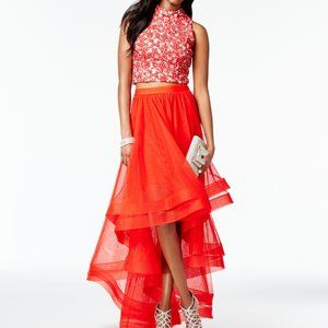 RED 2 Piece High-Low Prom Dress